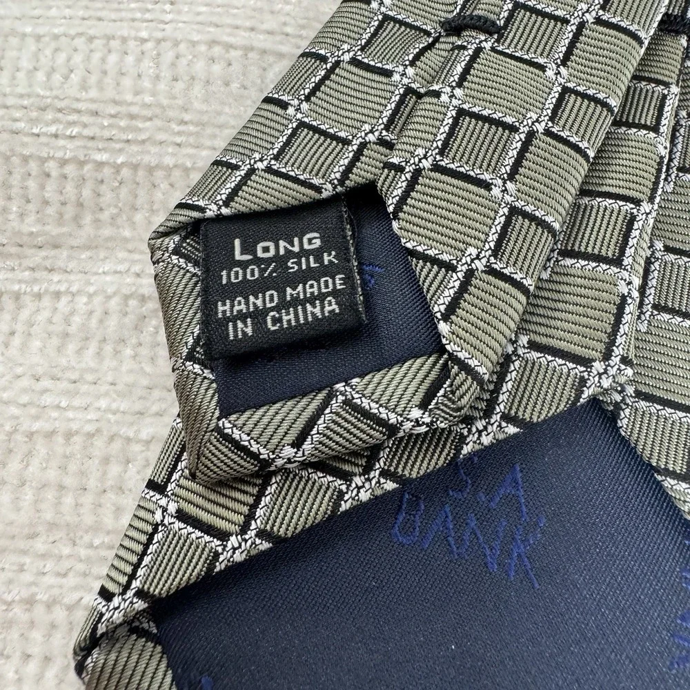 Jos‎ A Bank Executive Silk Tie Gray Geometric Check Long Mens Necktie